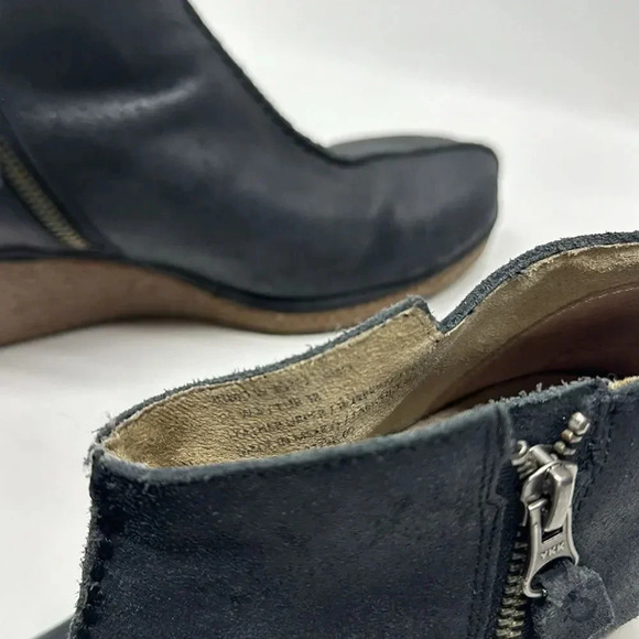 Olukai Humu Ankle Booties Leather Suede Wedge Boots Zip Up Black Womens Size 8 - Picture 10 of 12